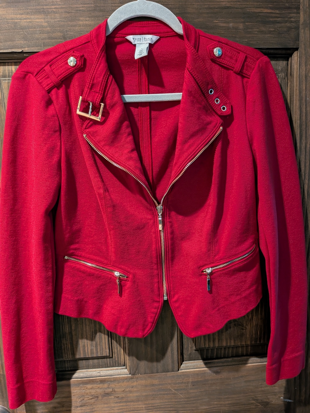 White House Black Market Red Zip-Front Moto Jacket